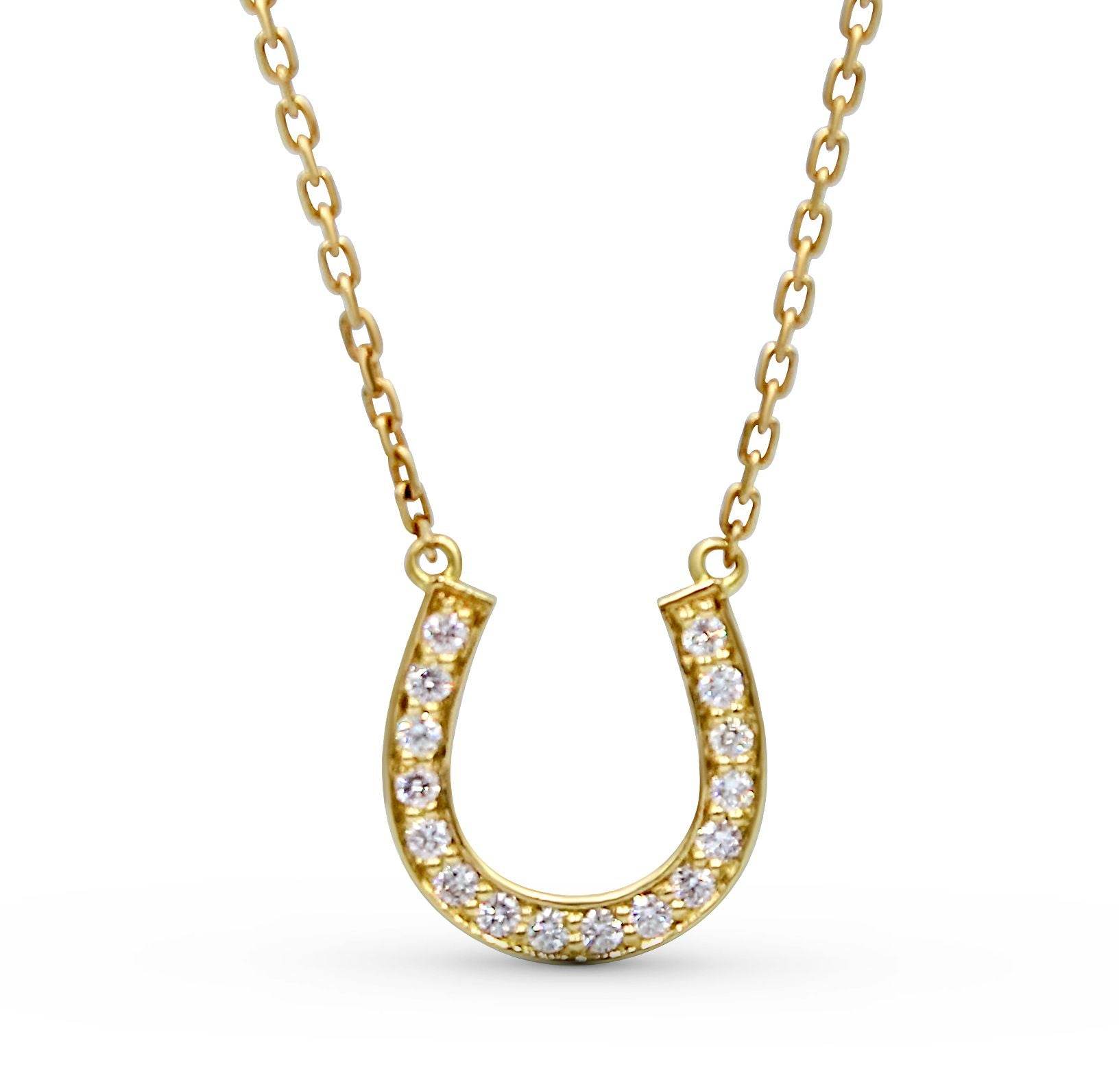 18K Yellow Gold Horse Shoe Diamond Necklace Grain Set - DG & Co. Jewellery
