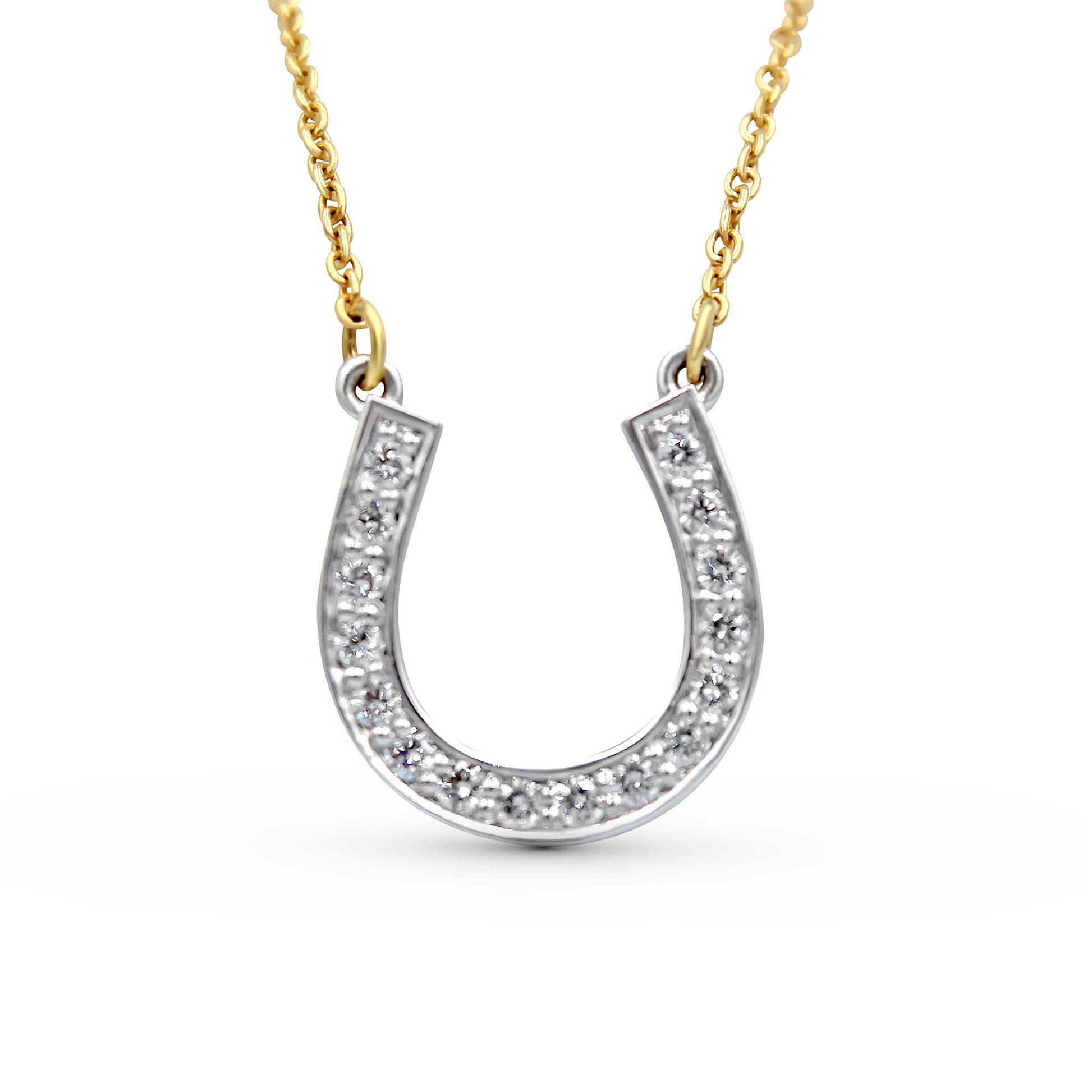 Horse Shoe Diamond Pendant Grain Set In 18K White and Yellow - DG & Co. Jewellery