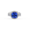 Platinum Trilogy Halo Cushion Cut Tanzanite Diamond Engagement Ring In Pave Setting - DG & Co. Jewellery
