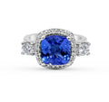 Platinum Trilogy Halo Cushion Cut Tanzanite Diamond Engagement Ring In Pave Setting - DG & Co. Jewellery