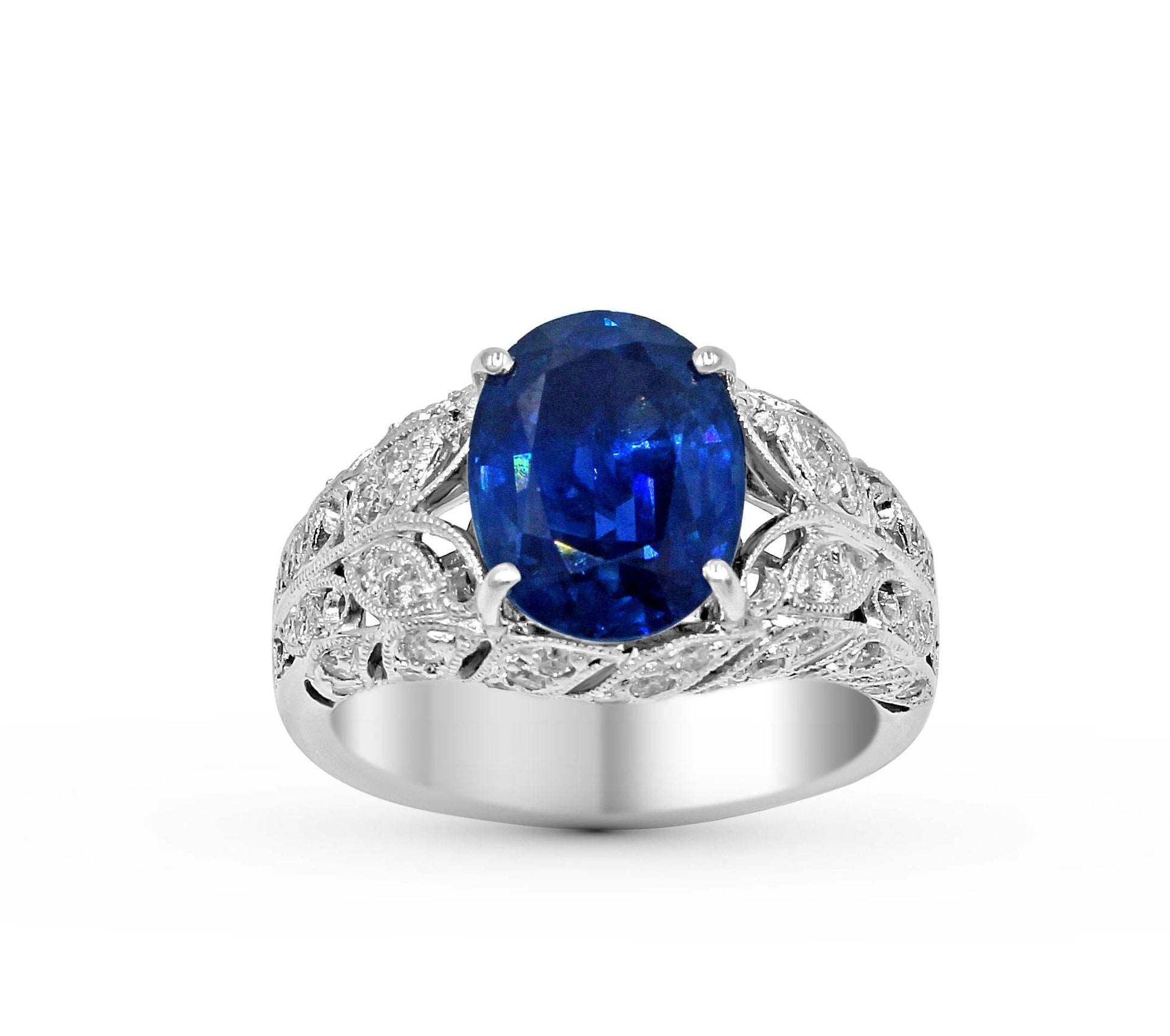 5.15CT Vintage Style Ceylon Sapphire Diamond Ring In 18K White Gold - DG & Co. Jewellery