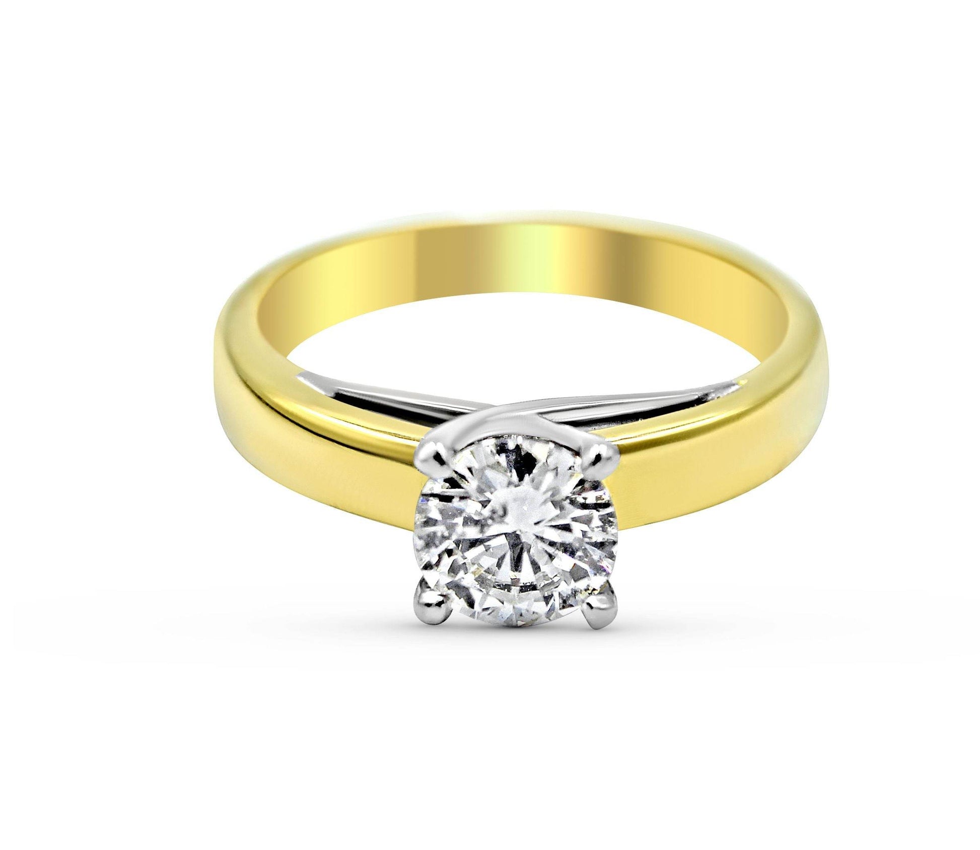 Solitaire Round Brilliant Cut Diamond Engagement Ring In 18K 2Tone Yellow and White Gold (3.20MM) - DG & Co. Jewellery