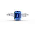 Emerald Cut Ceylon Blue Sapphire Diamond Engagement Ring with Tapered Diamond Shoulder In 18K White Gold - DG & Co. Jewellery
