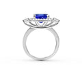Platinum Trilogy Halo Cushion Cut Tanzanite Diamond Engagement Ring In Pave Setting - DG & Co. Jewellery