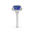 Platinum Trilogy Halo Cushion Cut Tanzanite Diamond Engagement Ring In Pave Setting - DG & Co. Jewellery