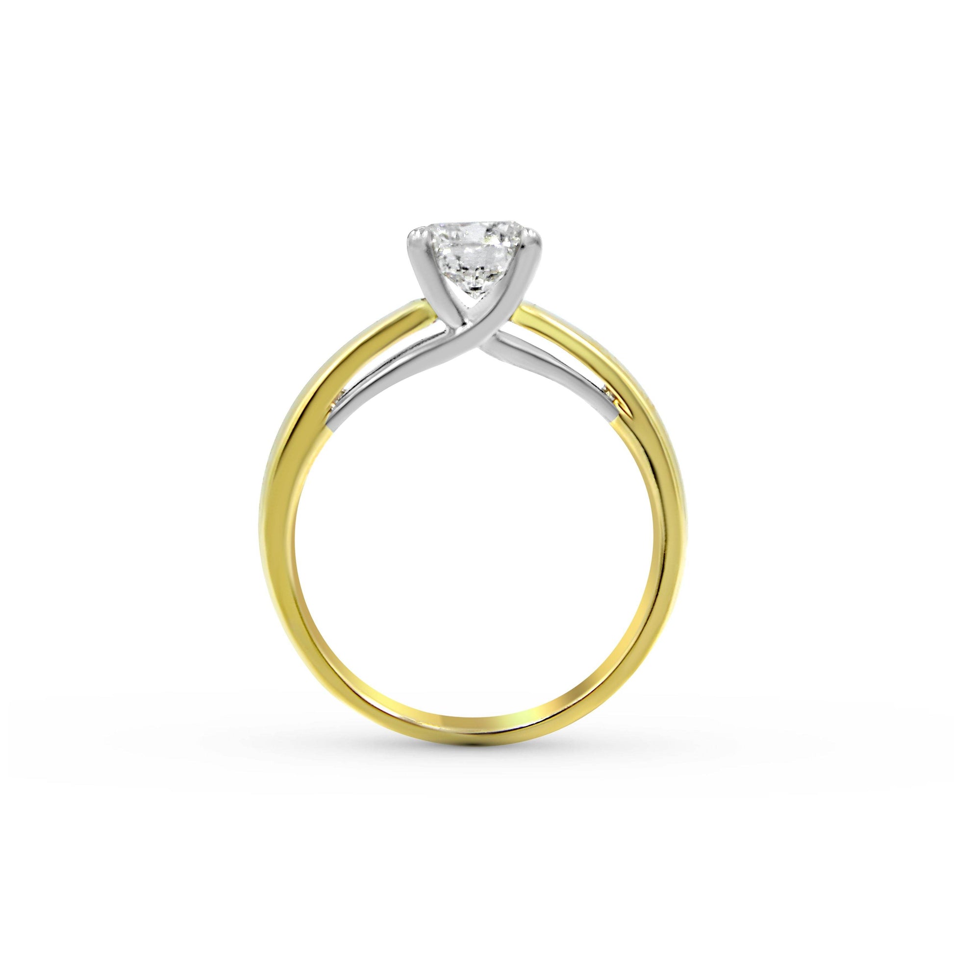 Solitaire Round Brilliant Cut Diamond Engagement Ring In 18K 2Tone Yellow and White Gold (3.20MM) - DG & Co. Jewellery