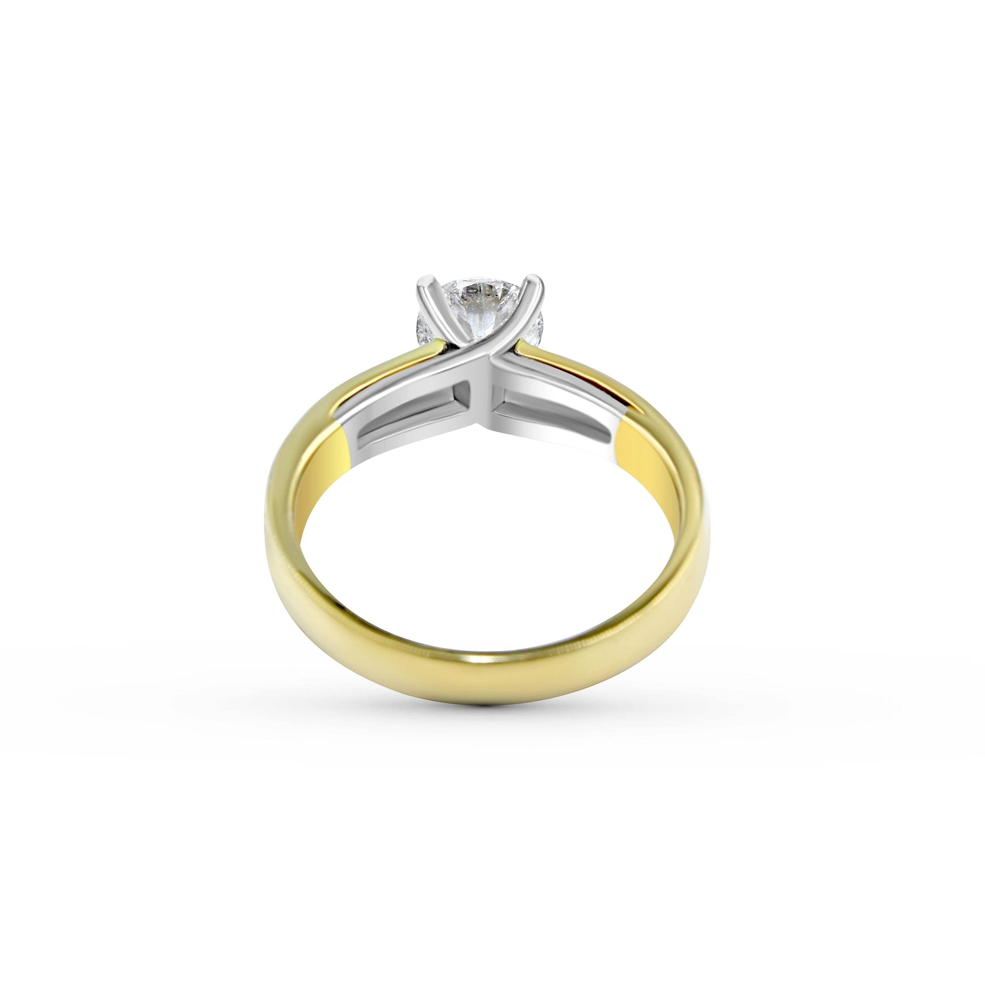 Solitaire Round Brilliant Cut Diamond Engagement Ring In 18K 2Tone Yellow and White Gold (3.20MM) - DG & Co. Jewellery