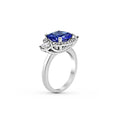 Platinum Trilogy Halo Cushion Cut Tanzanite Diamond Engagement Ring In Pave Setting - DG & Co. Jewellery