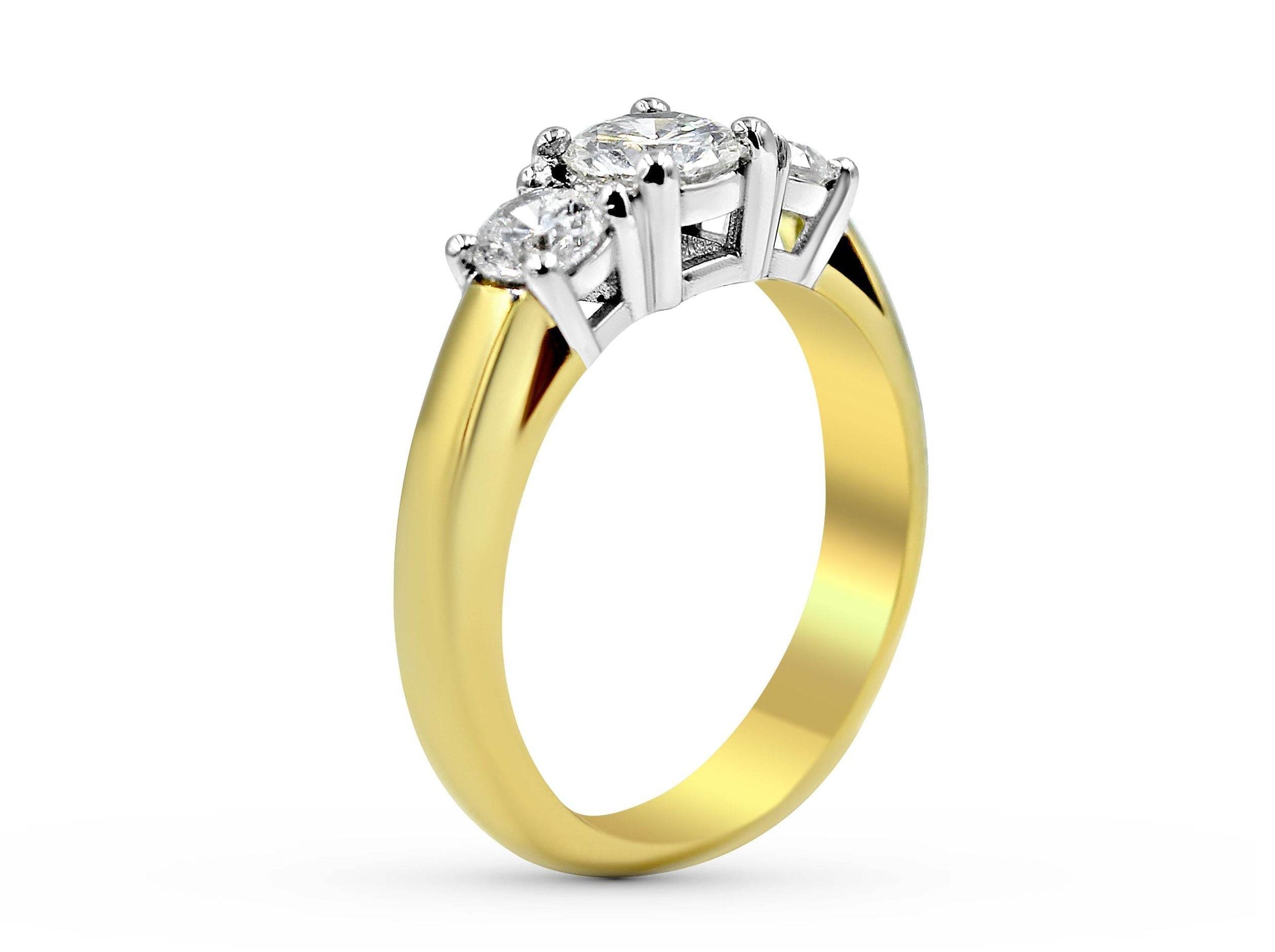 Round Cut Trilogy 3 Stones 4 Claw Setting Diamond Ring In 18K 2Tone Yellow and White Gold - DG & Co. Jewellery