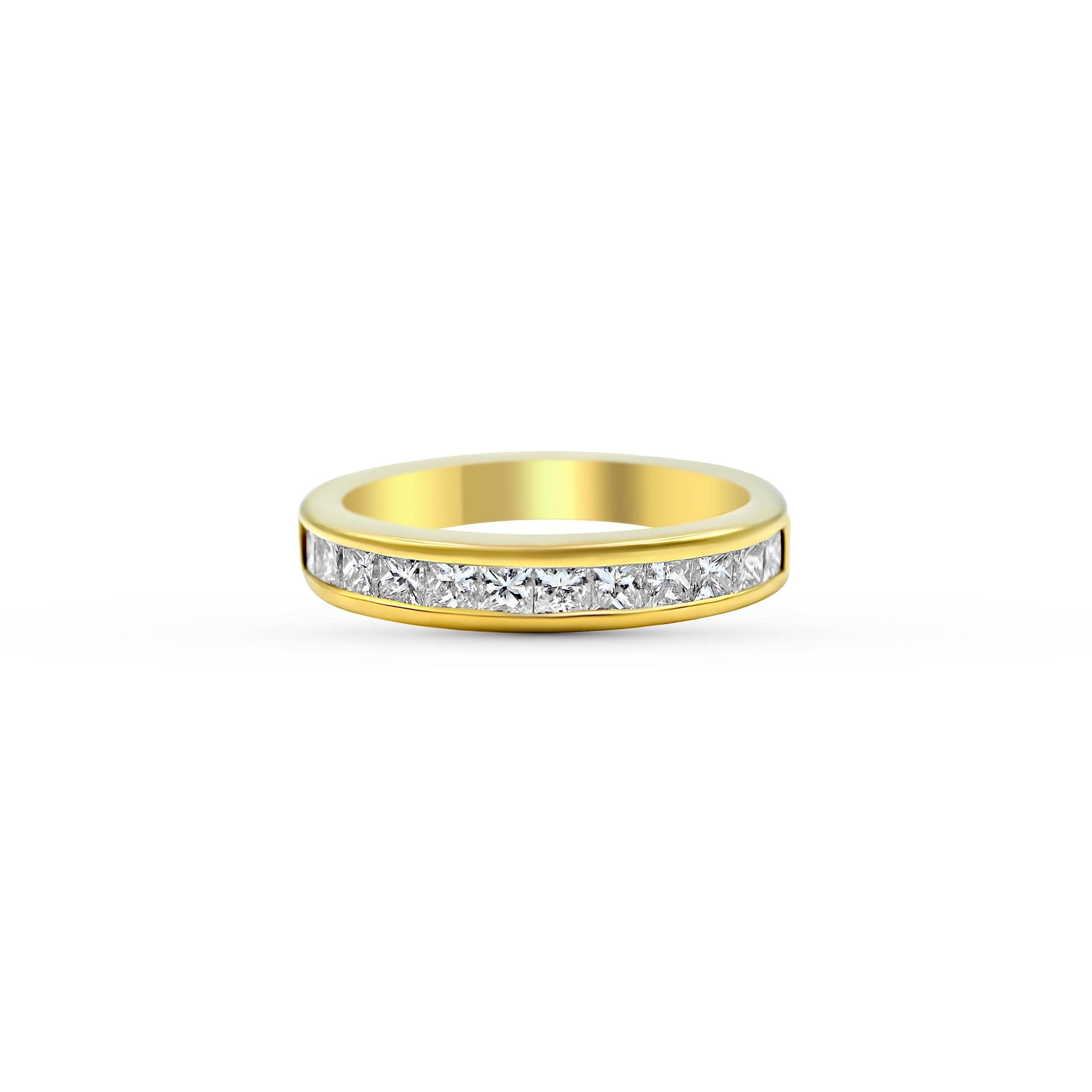 Bezel Set Princess Cut Diamond Wedding Band In 18K Yellow Gold - DG & Co. Jewellery