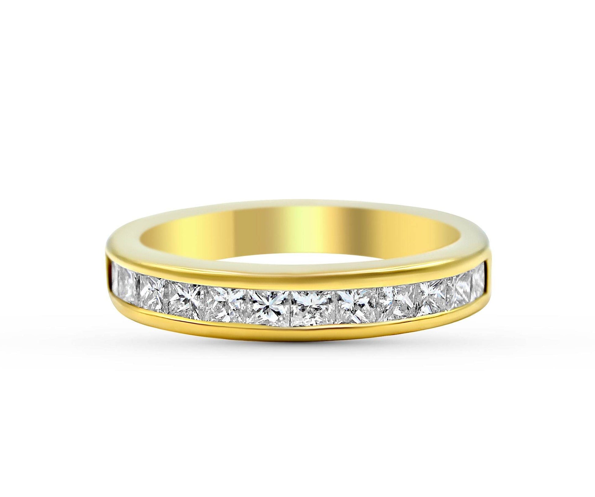 Bezel Set Princess Cut Diamond Wedding Band In 18K Yellow Gold - DG & Co. Jewellery