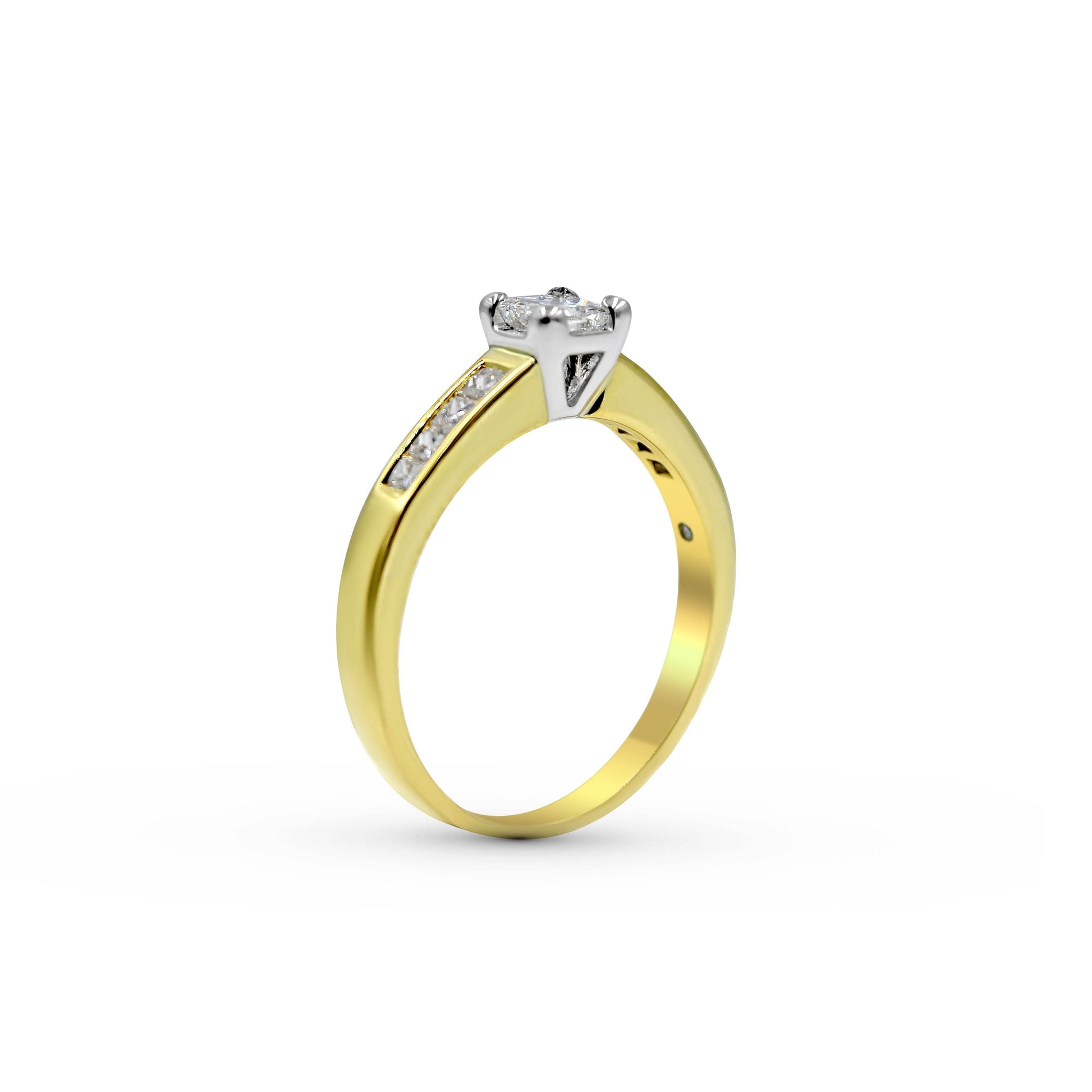Princess Cut 4 Claw Setting Diamond Engagement Ring Channel Setting In 18K Yellow and White Gold - DG & Co. Jewellery