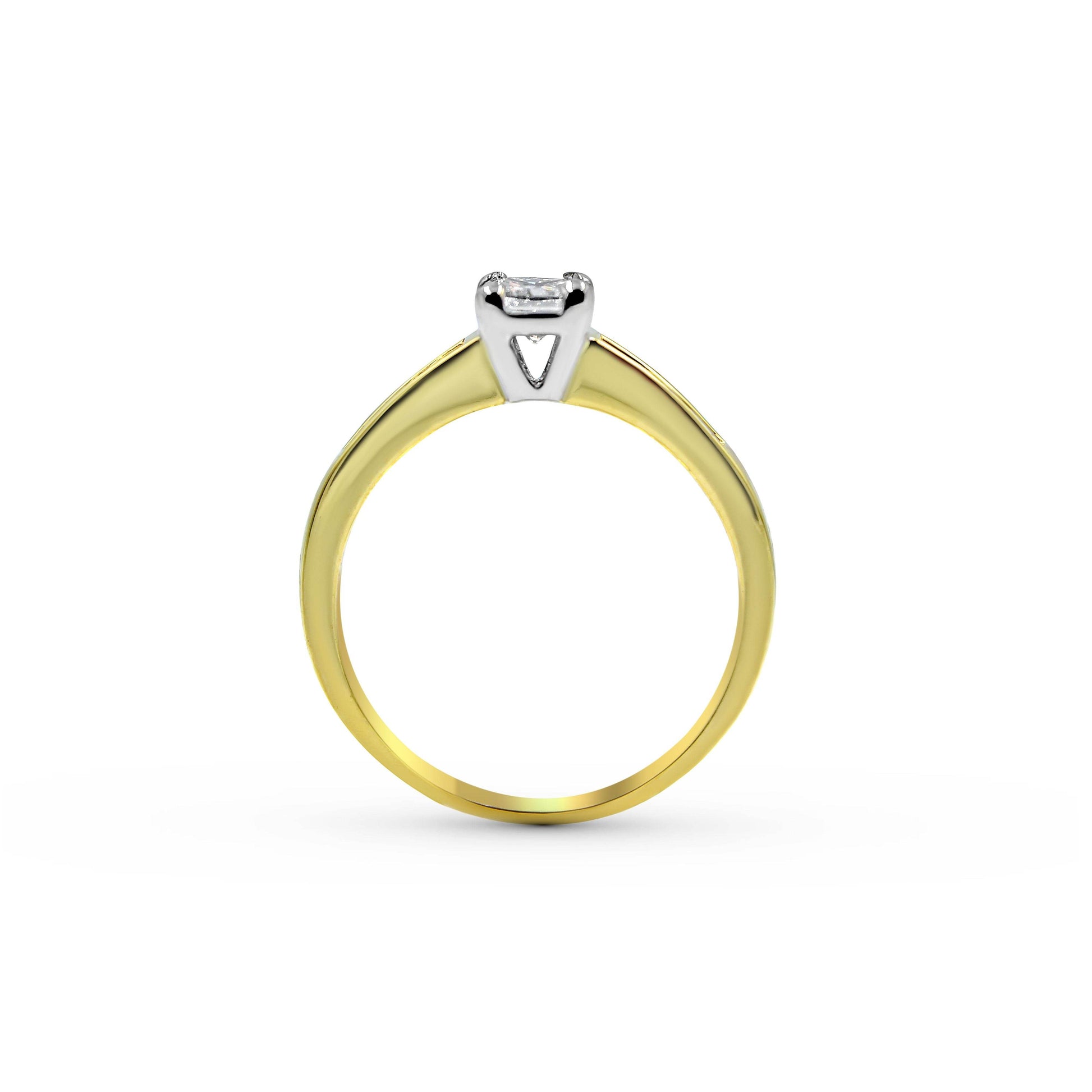 Princess Cut 4 Claw Setting Diamond Engagement Ring Channel Setting In 18K Yellow and White Gold - DG & Co. Jewellery