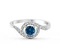 Blue Diamond Promise Ring Round Cut 4 Claw Setting Pave Setting Side Stone In 18K White Gold - DG & Co. Jewellery