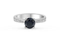 Black Diamond Solitaire Ring with Milgrain Tapered Band In 18 Karat White Gold - DG & Co. Jewellery