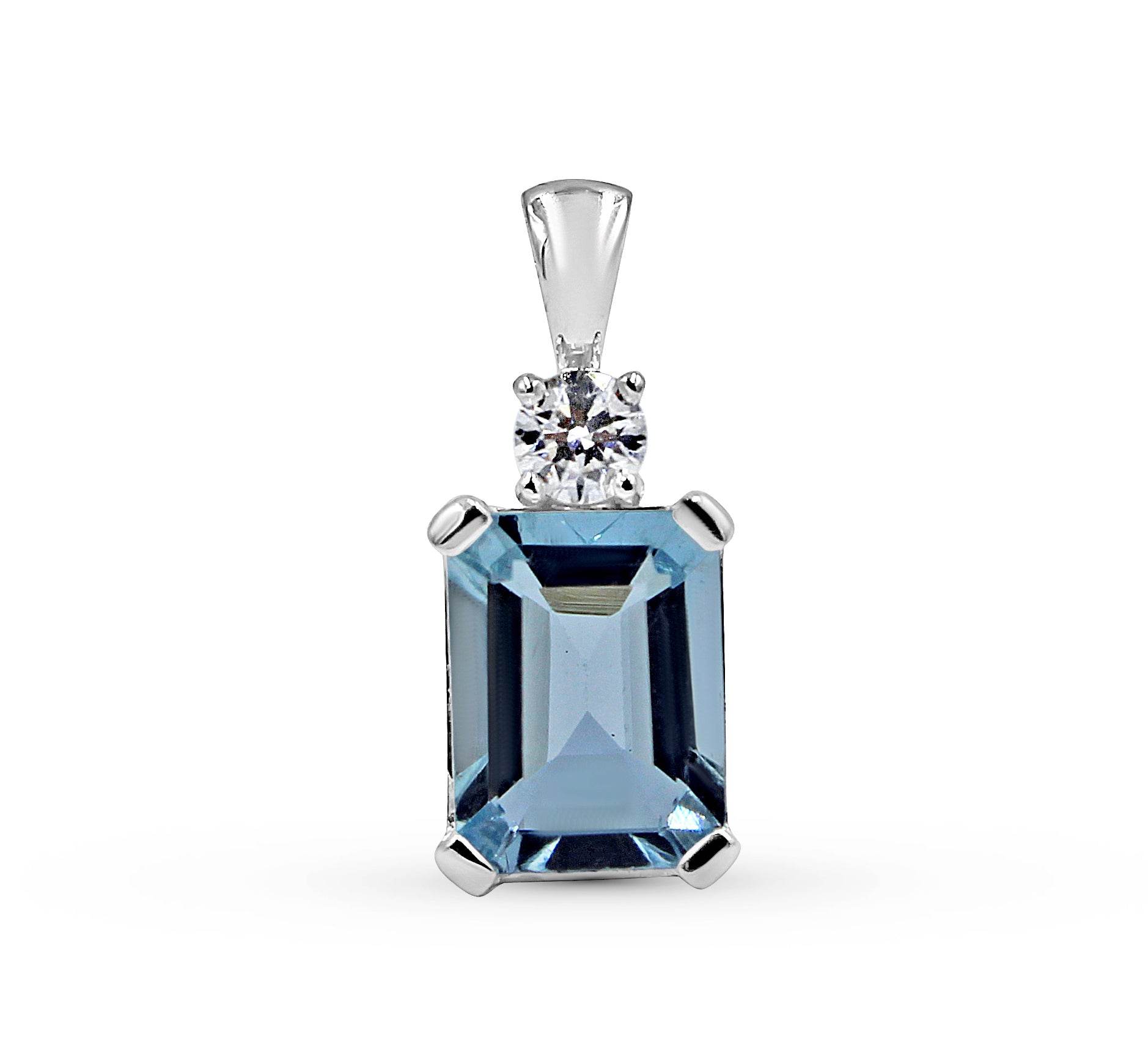 1.5CT Emerald Cut Aquamarine Diamond Pendant In 18K White Gold - DG & Co. Jewellery