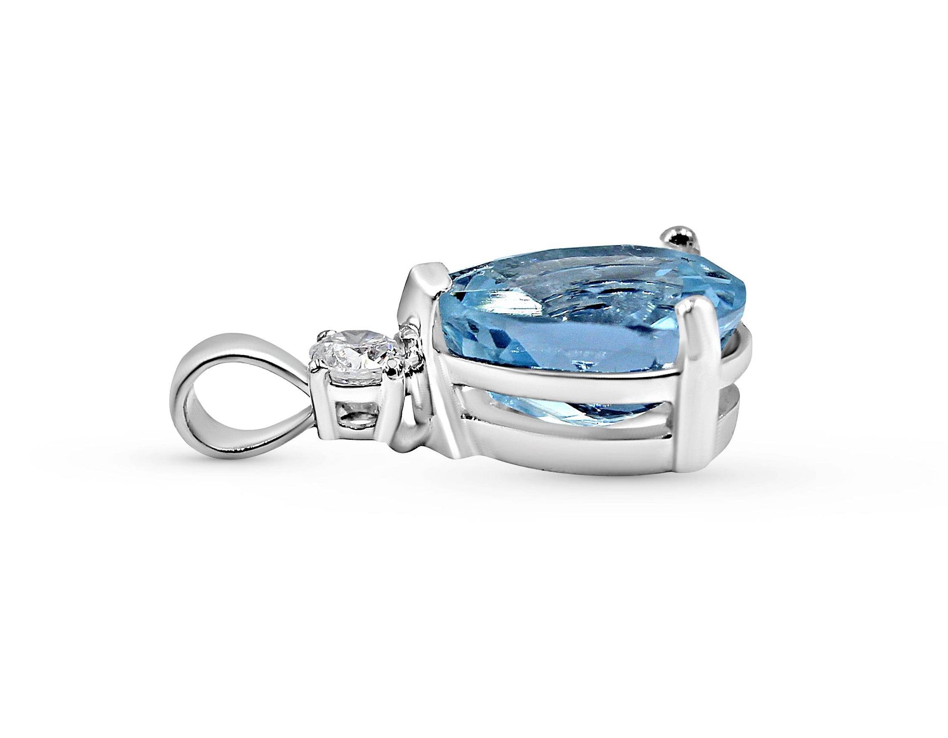 Aquamarine Pear Shape Cut Diamond Pendant In 18K White Gold - DG & Co. Jewellery
