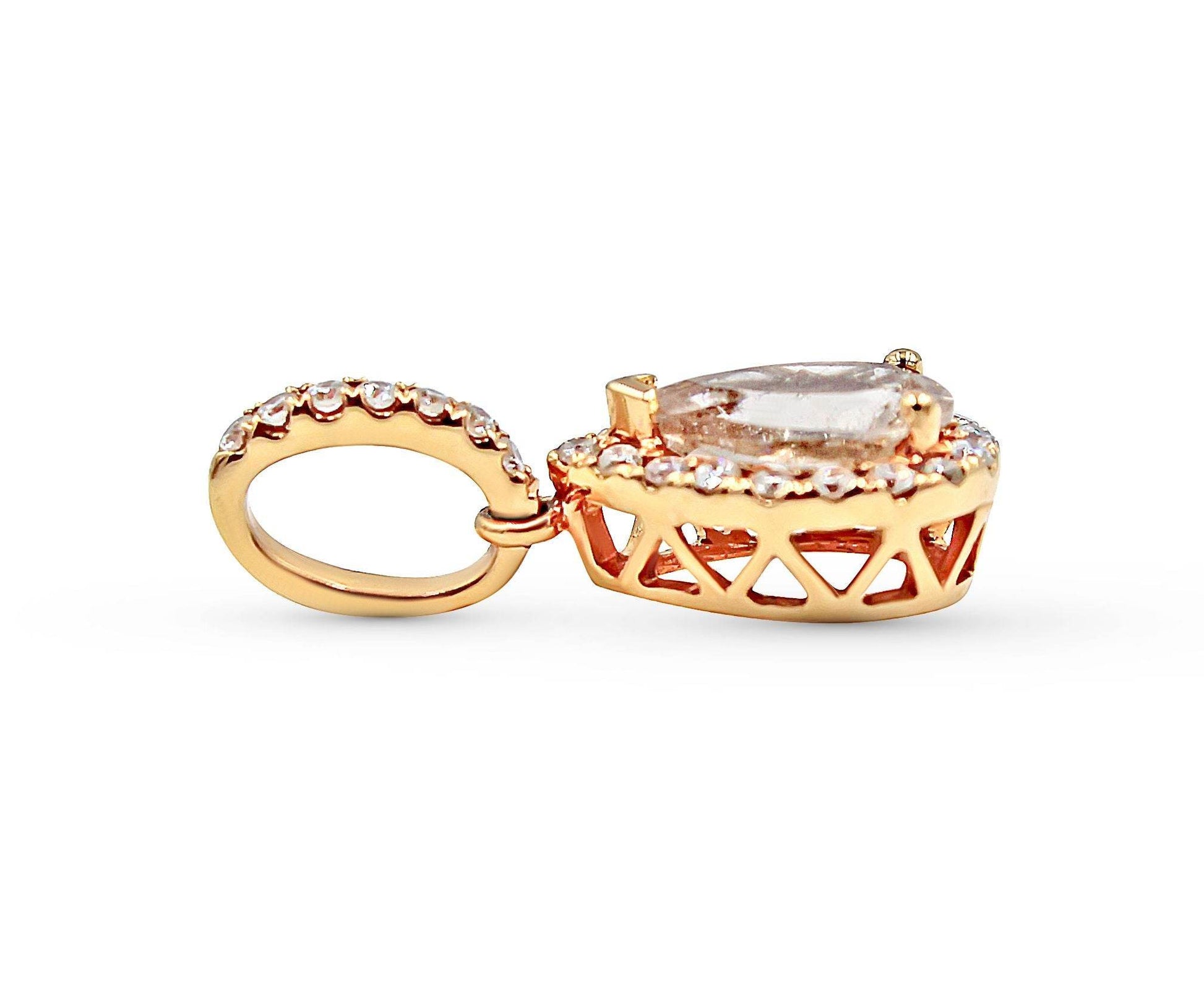 Morganite Diamond Halo Pendant in 18K Rose Gold - DG & Co. Jewellery