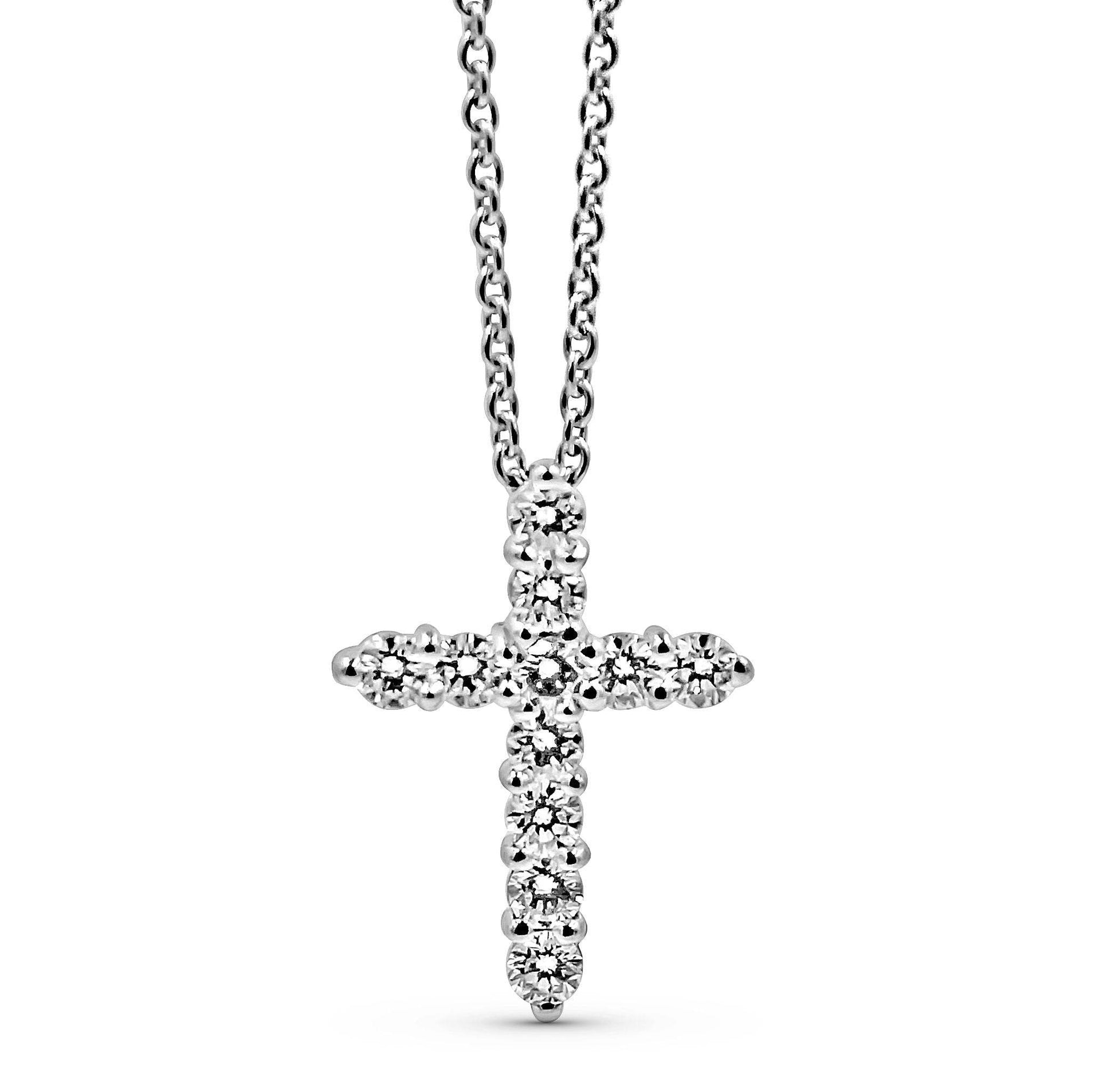 Cross Pendant Pendant 11 Natural Diamonds Pave Setting With A curb Link Chain In 18K White Gold - DG & Co. Jewellery