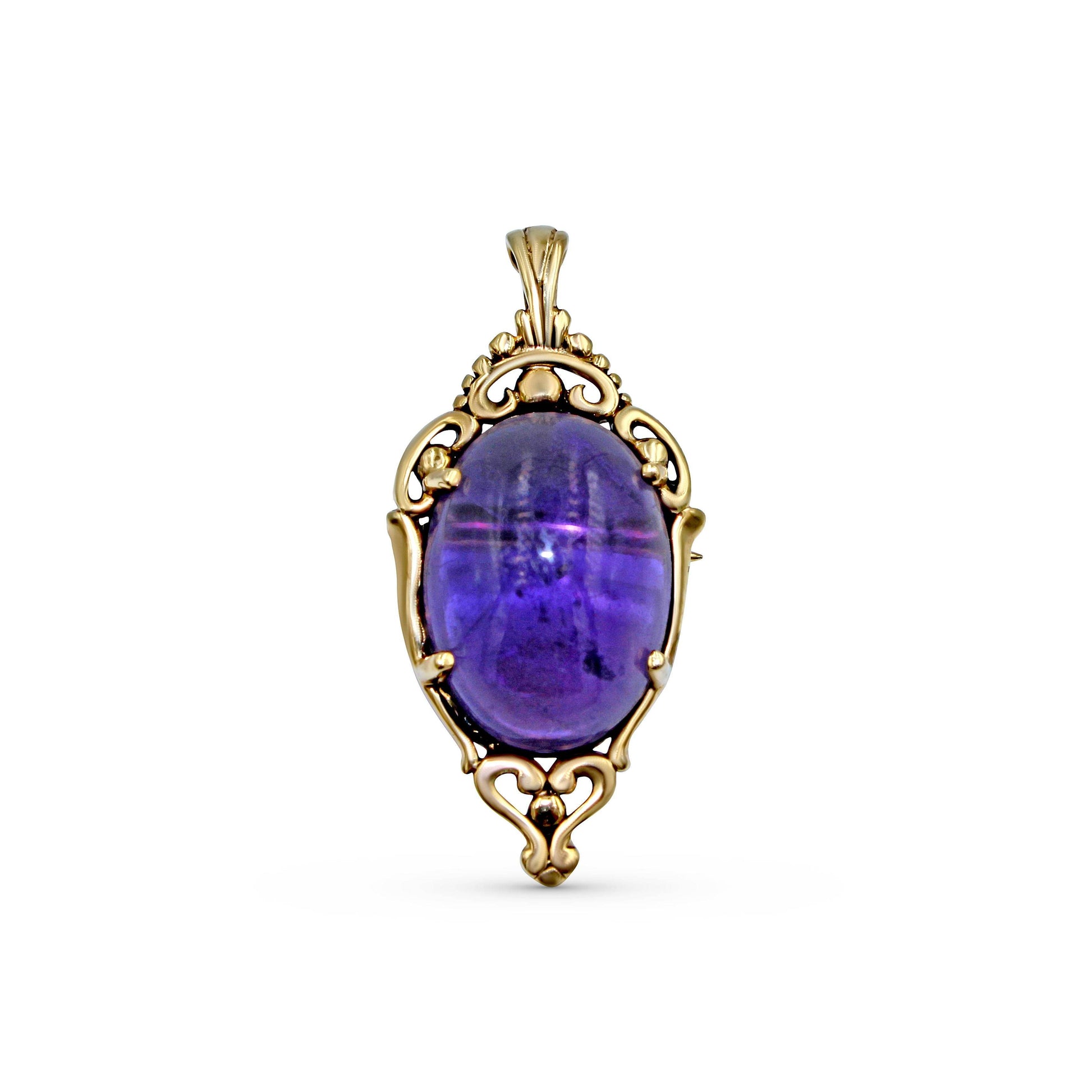 Art Deco Amethyst Brooch Pendant In 9K Yellow Gold - DG & Co. Jewellery