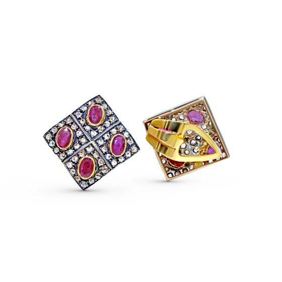 Victorian Jewellery Natural Ruby Rose Cut Diamond Earring - DG & Co. Jewellery