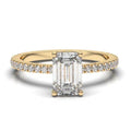 Emerald Cut 4 Claws Diamond Engagement Ring Pave Setting Side stones in 18K Yellow Gold -18K Yellow - DG & Co. Jewellery