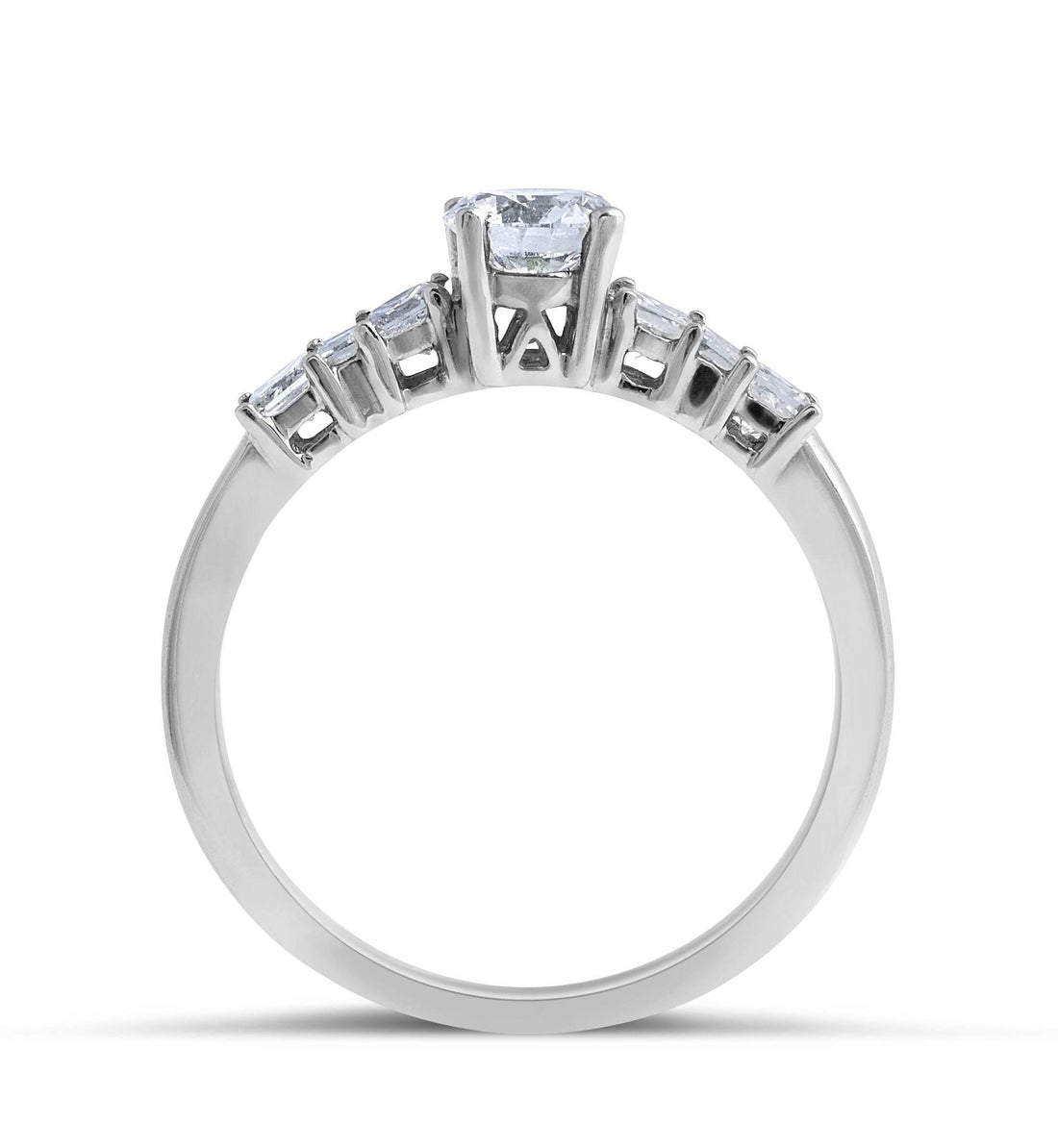 0.50CT Brilliant Round Cut 4 Claw Diamond Engagement Ring Princess and Baguette Setting Side Stone In 18K White Gold Setting - DG & Co. Jewellery