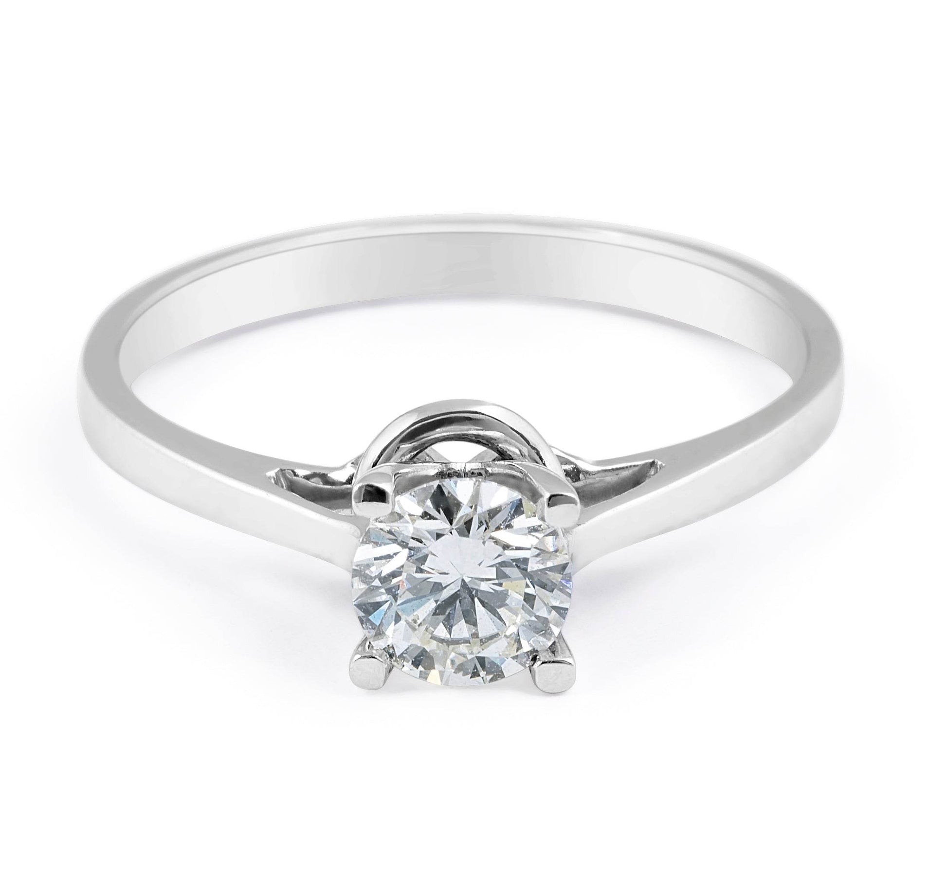 Solitaire Round Brilliant Cut Diamond Engagement Ring With A Hidden Plain Halo In 18K White Gold - DG & Co. Jewellery