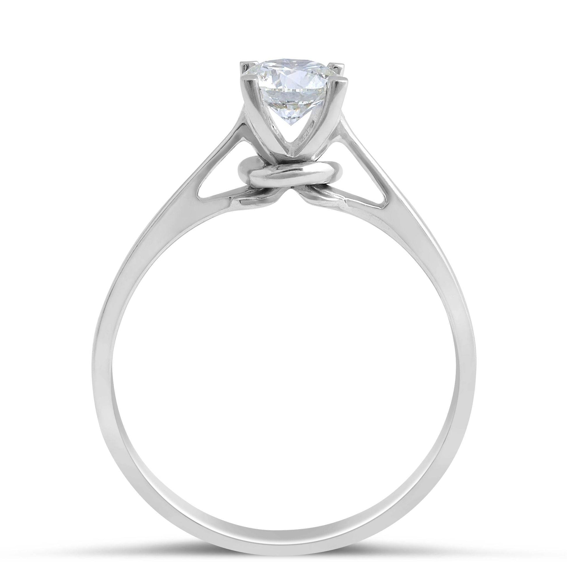 Solitaire Round Brilliant Cut Diamond Engagement Ring With A Hidden Plain Halo In 18K White Gold - DG & Co. Jewellery