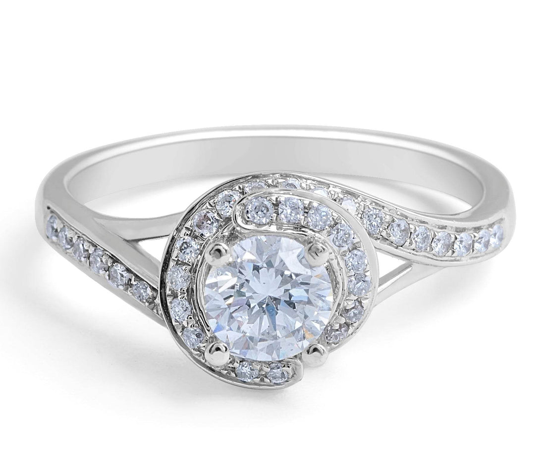 Halo Diamond Grain Set Engagement Ring 0.50CT In 18 Karat White Gold - DG & Co. Jewellery