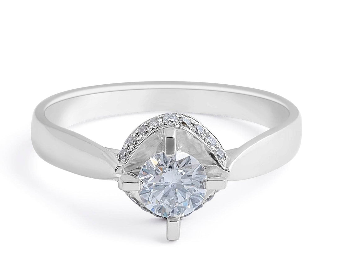 Solitaire Diamond Engagement Ring Round Brilliant Cut Hidden Halo In 18K White Gold - DG & Co. Jewellery