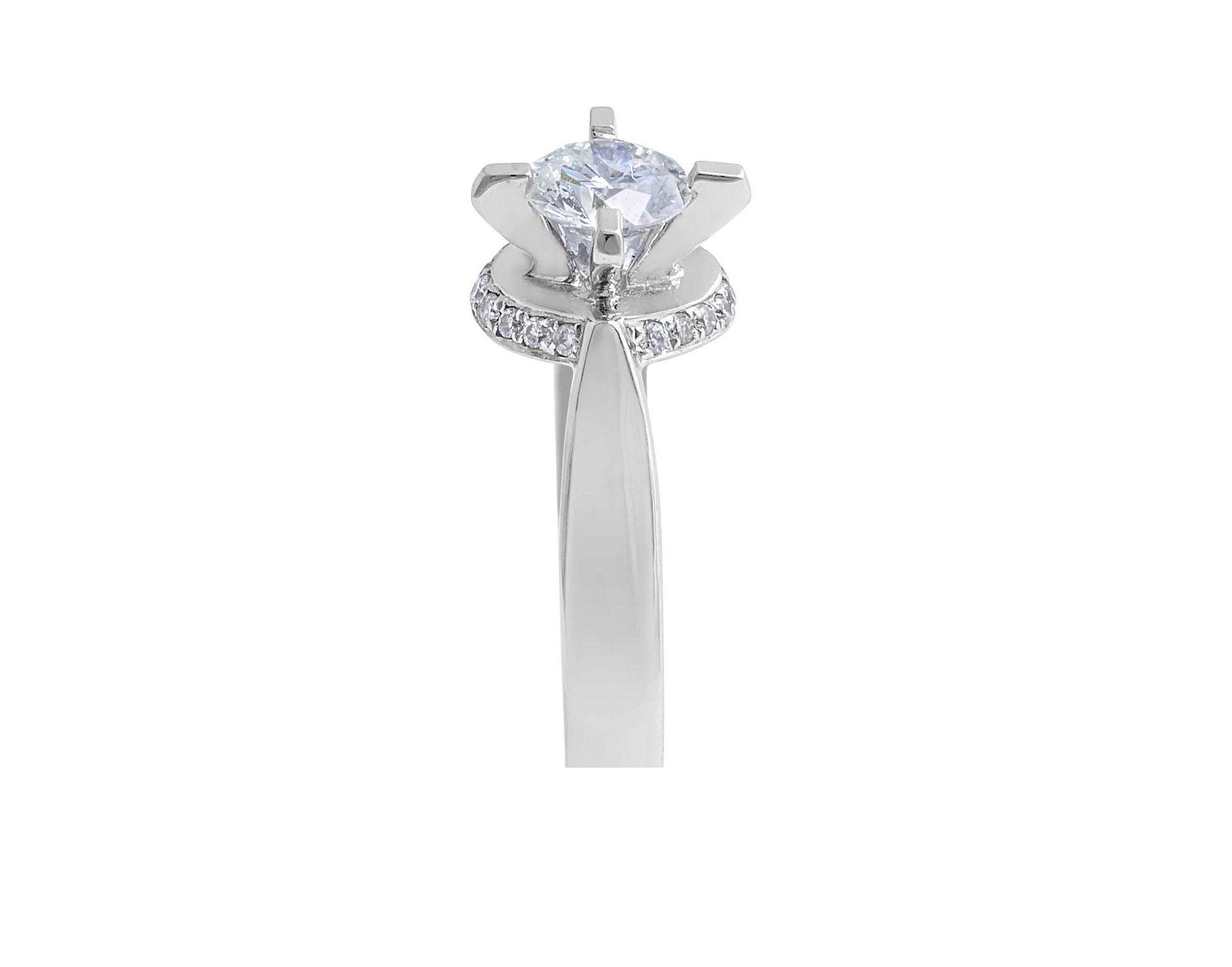 Solitaire Diamond Engagement Ring Round Brilliant Cut Hidden Halo In 18K White Gold - DG & Co. Jewellery