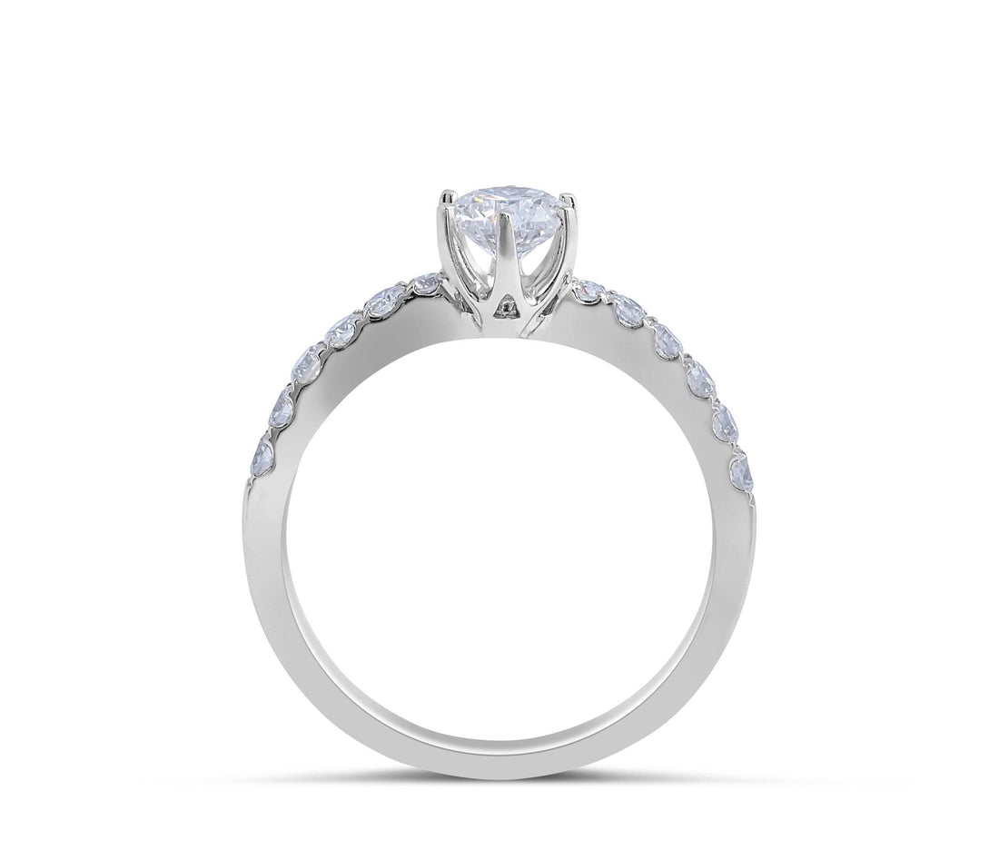 Brilliant Round Cut 6 Claw Diamond Engagement Ring Pave Setting Side Stone In 18K White Gold - DG & Co. Jewellery