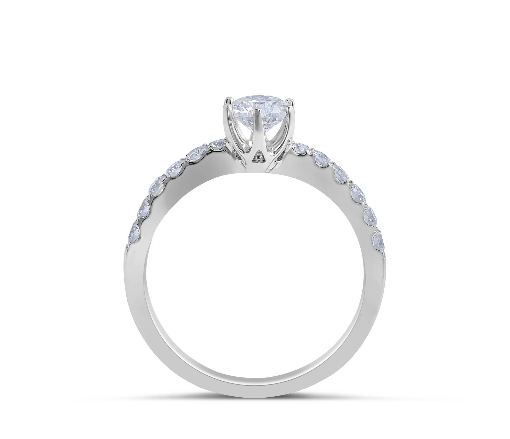 Brilliant Round Cut 6 Claw Diamond Engagement Ring Pave Setting Side Stone In 18K White Gold - DG & Co. Jewellery