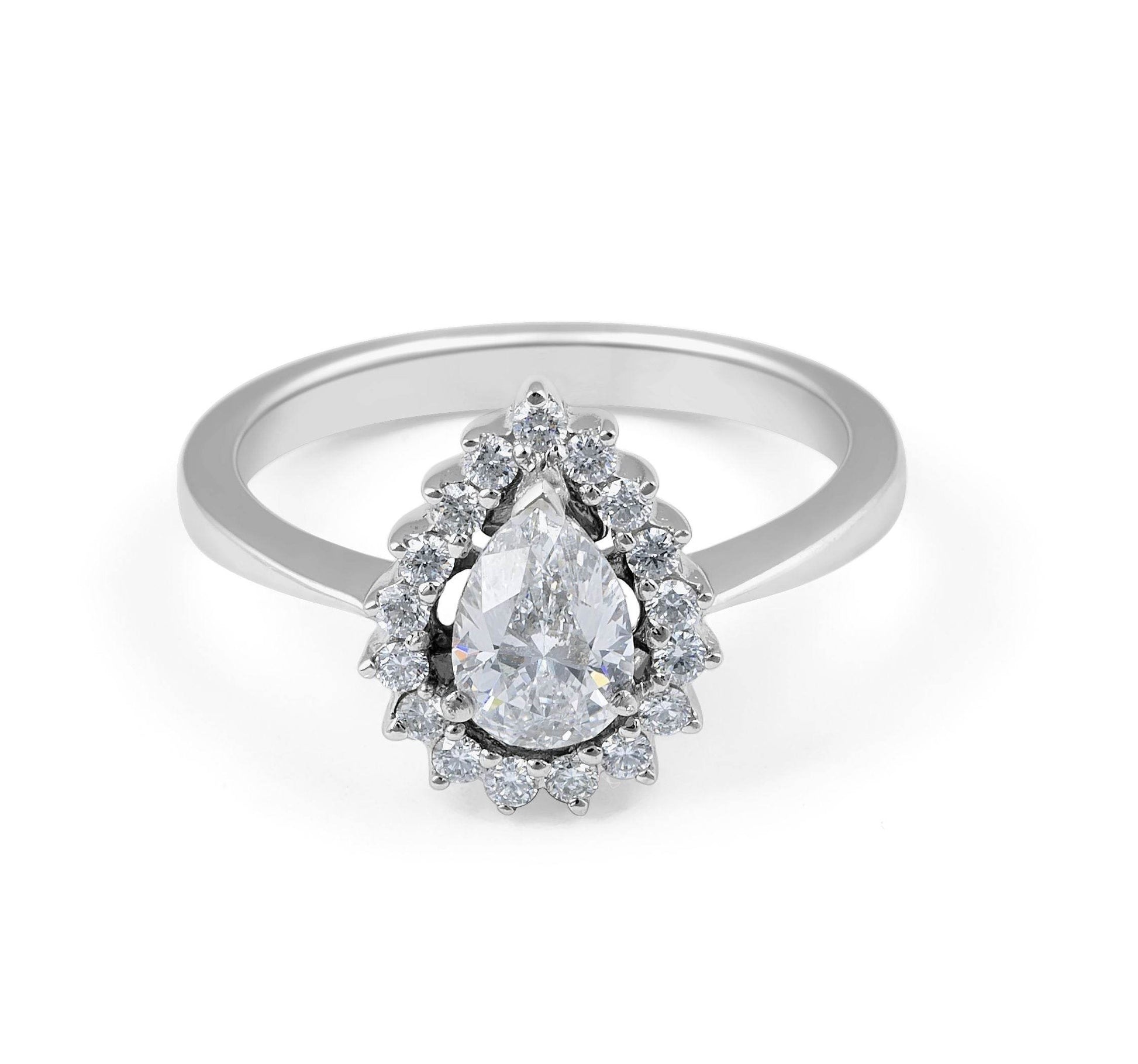 Pear Shape Claw Setting Halo Diamond Engagement Ring In 18 Karat White Gold - DG & Co. Jewellery