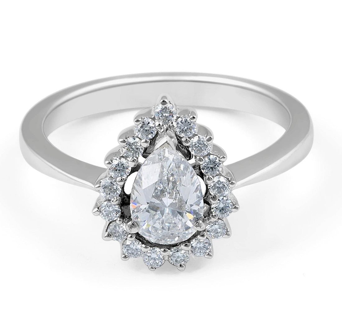Pear Shape Claw Setting Halo Diamond Engagement Ring In 18 Karat White Gold - DG & Co. Jewellery
