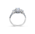 Trilogy 3 Stone Halo Diamond Engagement Pave Setting Side Stones Ring in 18 Karat White Gold - DG & Co. Jewellery
