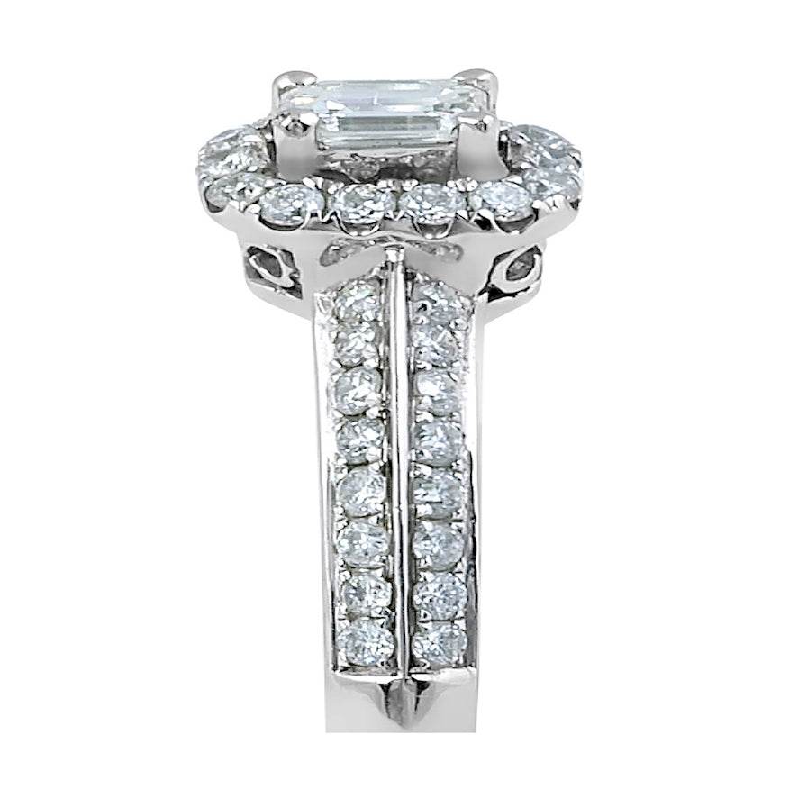 Emerald Cut Halo Diamond Engagement Ring Pave Setting In 18 Karat White Gold - DG & Co. Jewellery