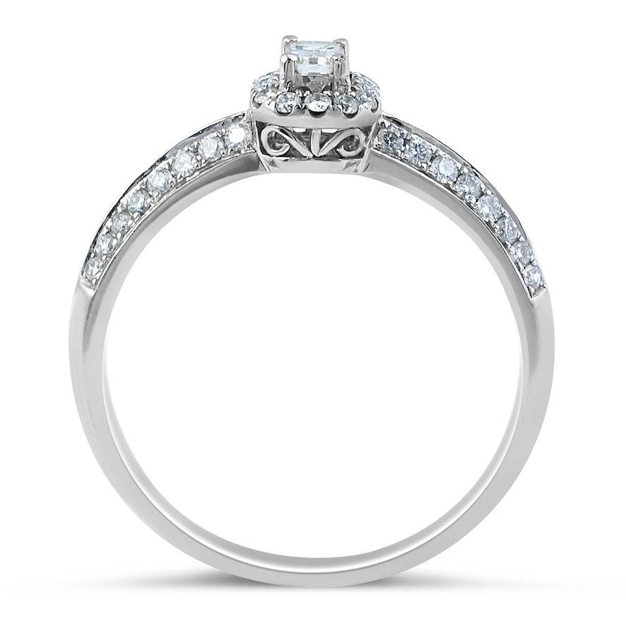 Emerald Cut Halo Diamond Engagement Ring Pave Setting In 18 Karat White Gold - DG & Co. Jewellery