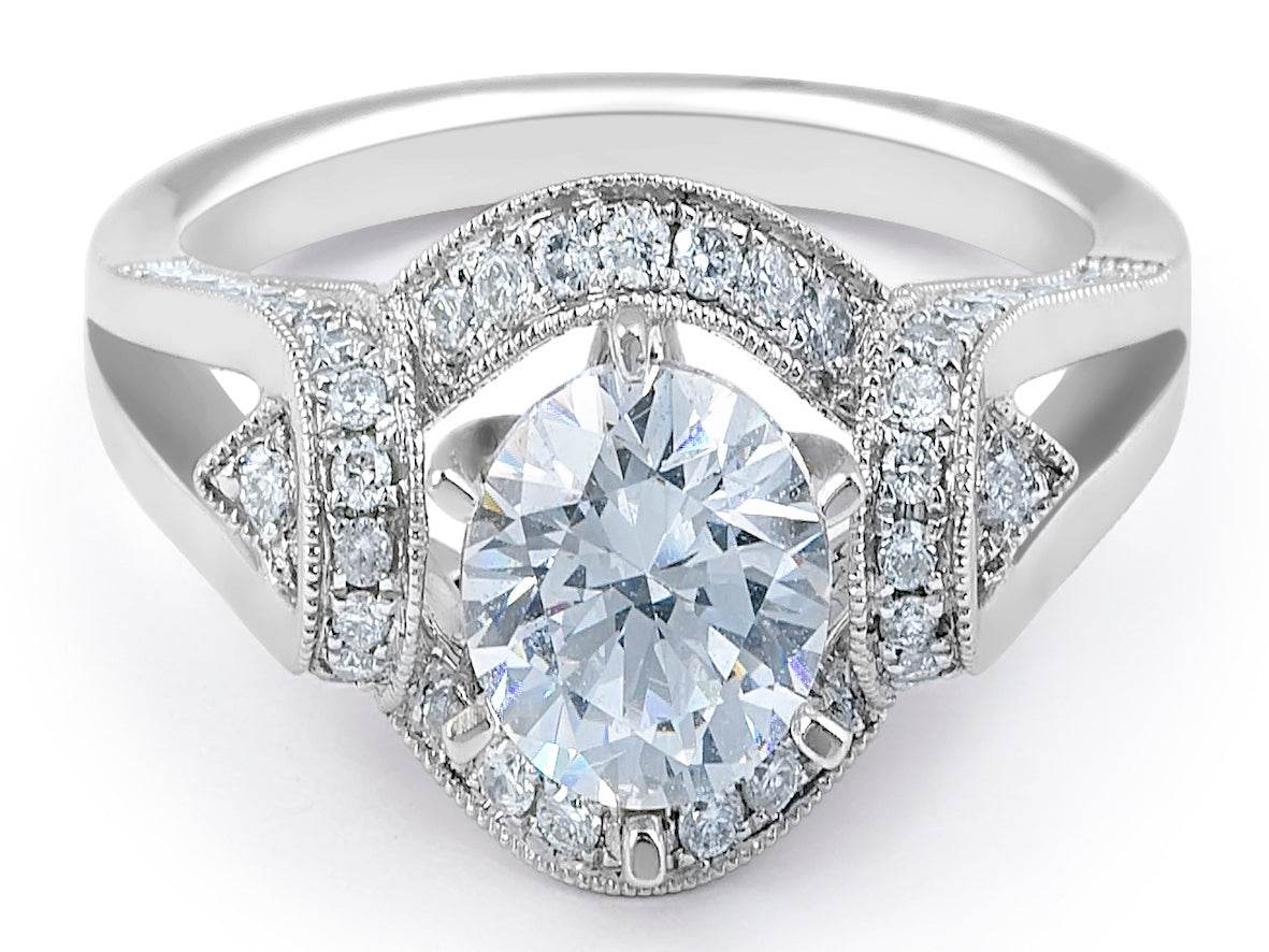 Vintage Style Round Cut Milgrain Setting Halo Diamond Engagement Ring in 18 Karat White Gold - DG & Co. Jewellery