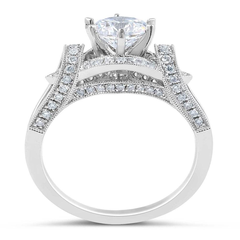 Vintage Style Round Cut Milgrain Setting Halo Diamond Engagement Ring in 18 Karat White Gold - DG & Co. Jewellery