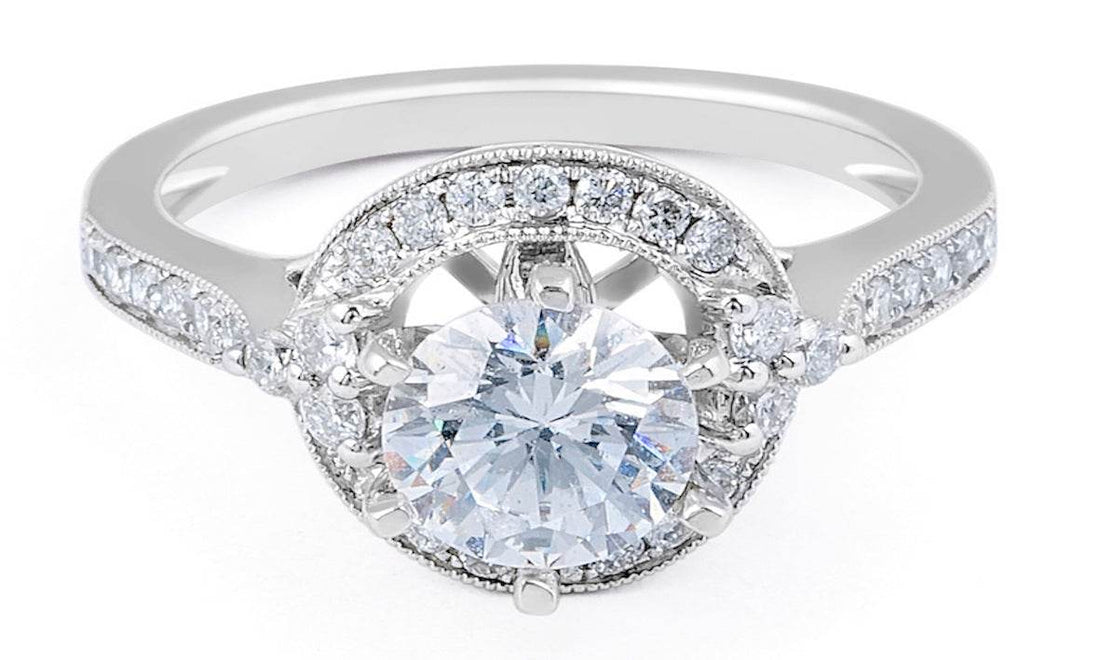 1.00CT Vintage Style Halo Diamond Engagement Ring Milgrain Setting In 18 Karat White Gold - DG & Co. Jewellery