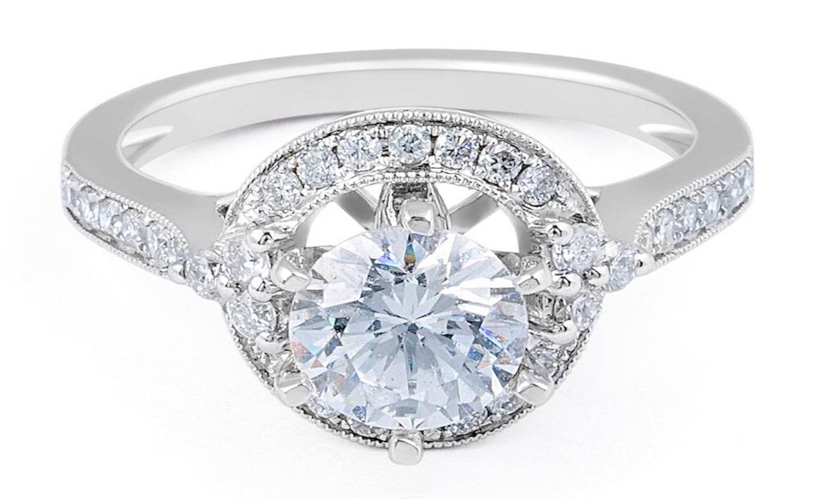 1.00CT Vintage Style Halo Diamond Engagement Ring Milgrain Setting In 18 Karat White Gold - DG & Co. Jewellery