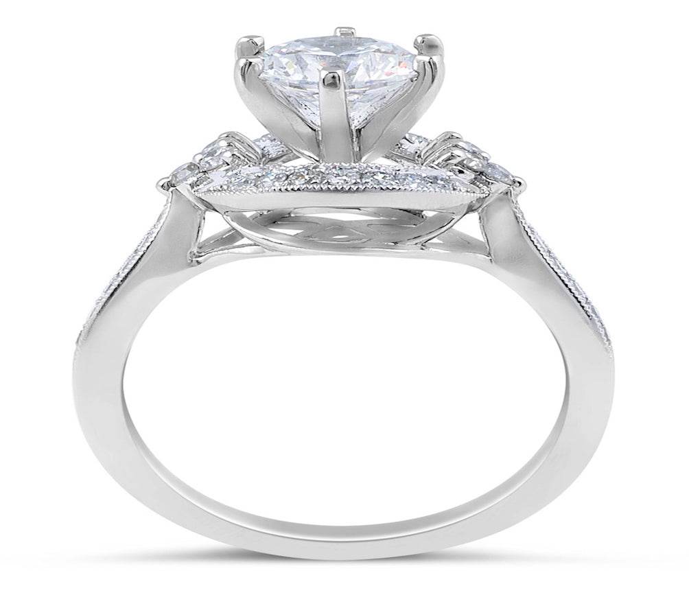 1.00CT Vintage Style Halo Diamond Engagement Ring Milgrain Setting In 18 Karat White Gold - DG & Co. Jewellery