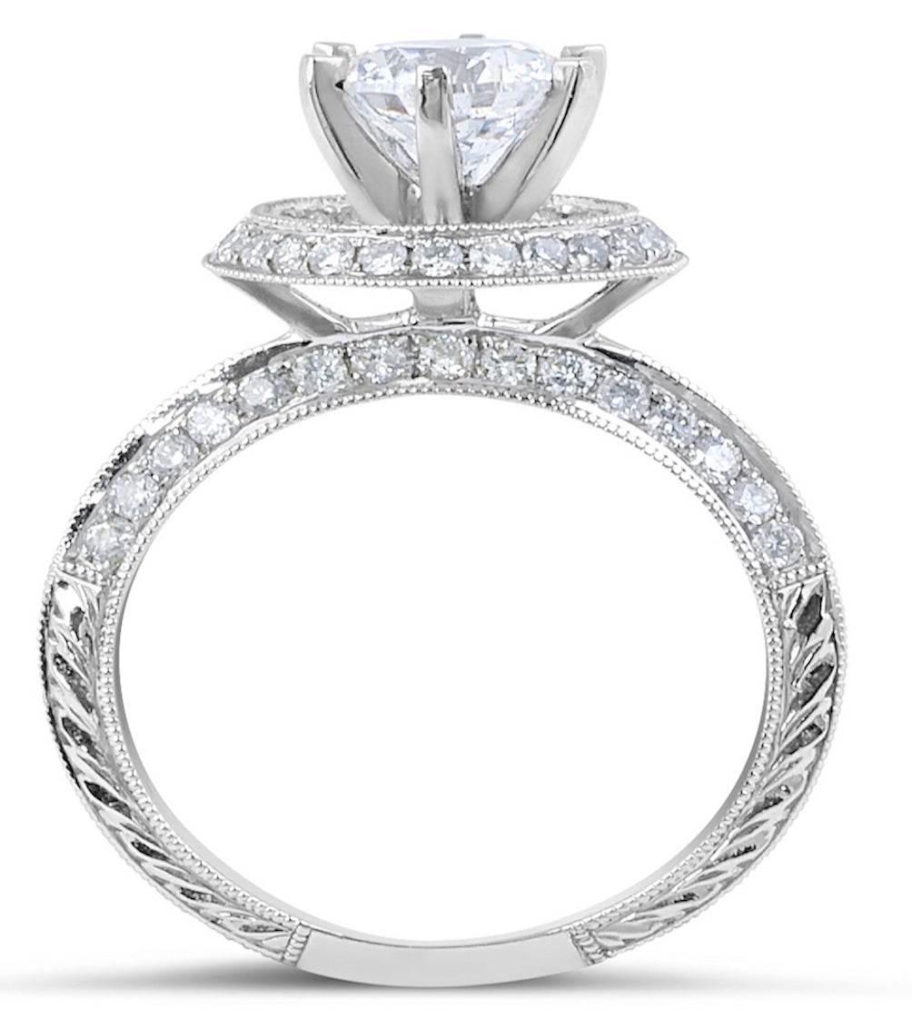 Halo Diamond Engagement Ring Milgrain Setting In 18 Karat White Gold - DG & Co. Jewellery