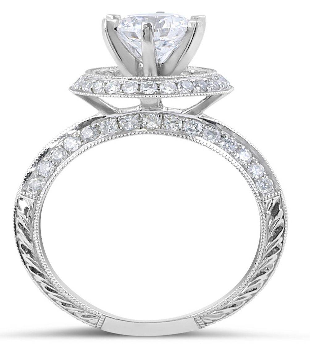 Halo Diamond Engagement Ring Milgrain Setting In 18 Karat White Gold - DG & Co. Jewellery