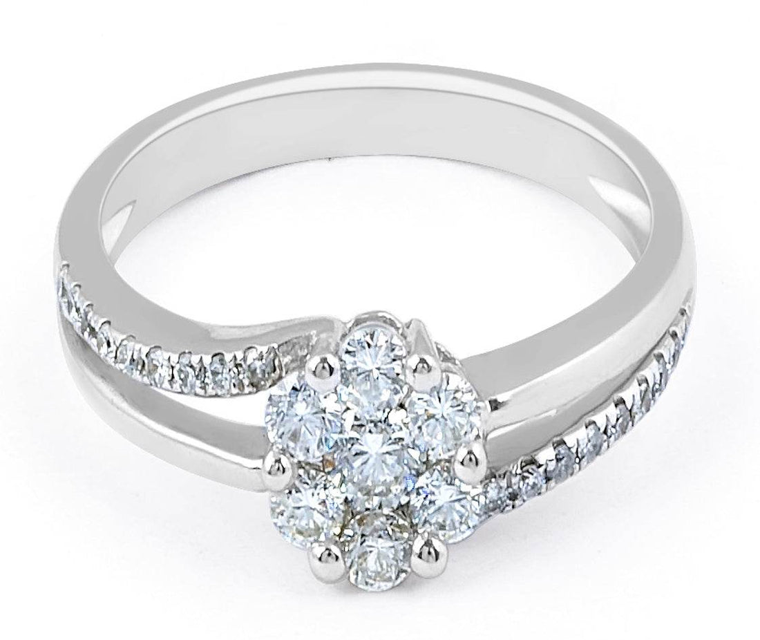 Diamond Engagement Ring Invisible Setting Centre Stone Pave Setting Side Stones In 18K White Gold - DG & Co. Jewellery