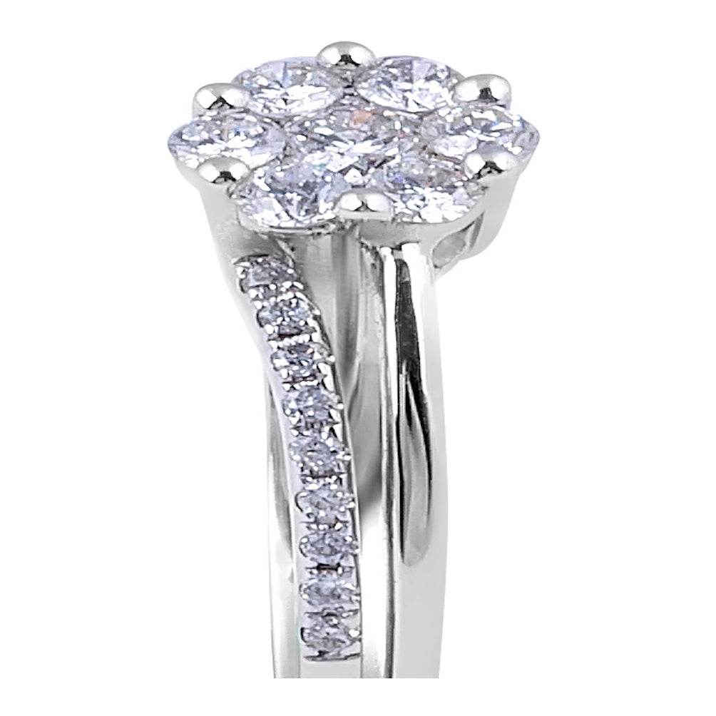 Diamond Engagement Ring Invisible Setting Centre Stone Pave Setting Side Stones In 18K White Gold - DG & Co. Jewellery