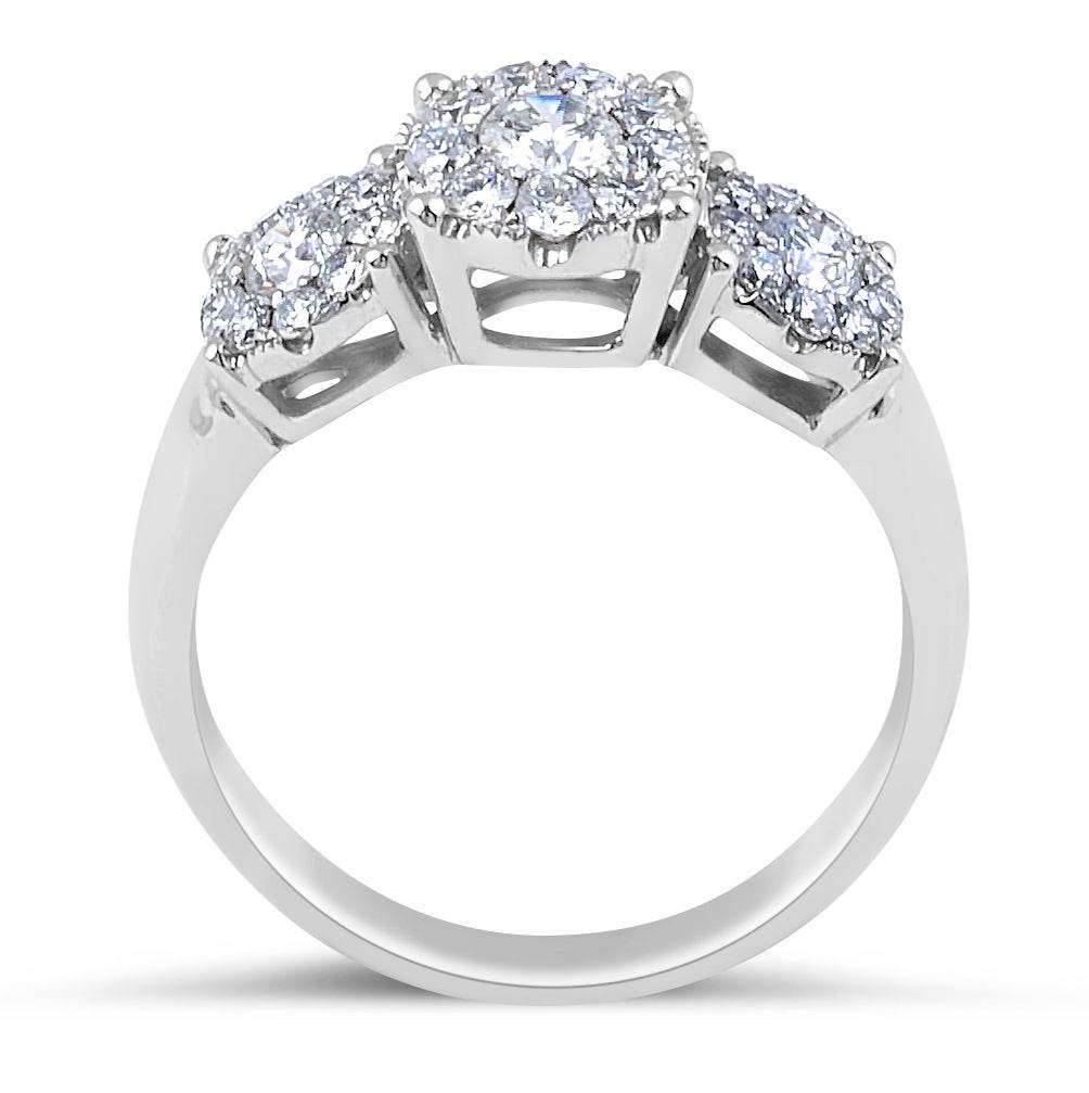 Invisible Setting Round Cut Trilogy Diamond Halo Ring In 18K White Gold - DG & Co. Jewellery