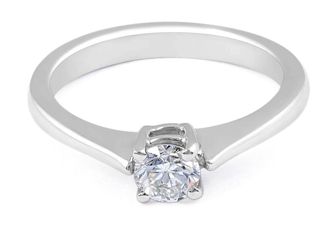 Solitaire Diamond Engagement Ring Tapered Plain Band In 18K White Gold - DG & Co. Jewellery